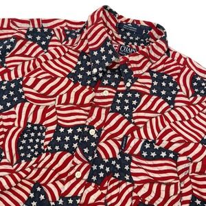 Chaps Ralph Lauren VTG Mens Large American Flag Short Sleeve Button Up Shirt